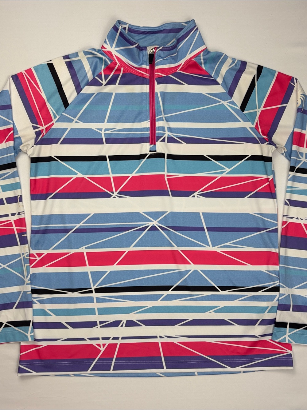 Spyder Girls XL 170 Quarter Zip Ski Base Layer Top Pink Blue Geometric Print